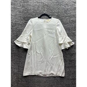 Sezane Shift Mini Dress w/‎ Ruffle Petal Sleeve White Womens Size 40